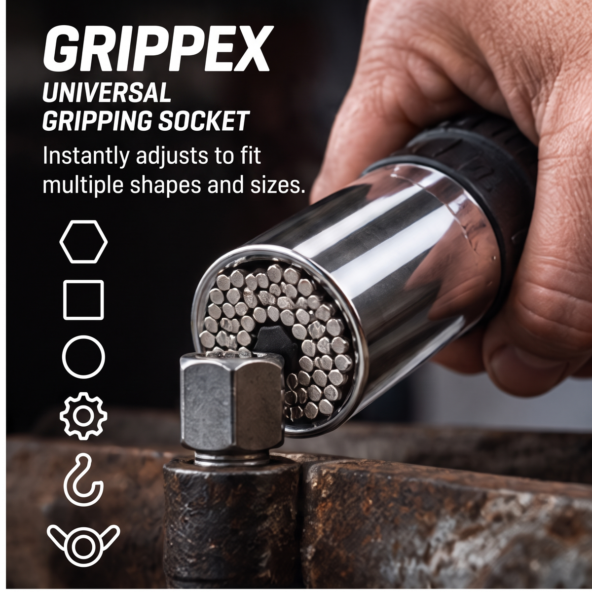 GRIPPEX grips anything - instantly adjusts to fit multiple shapes and sizes