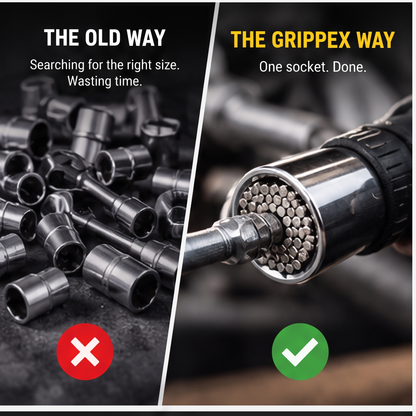 The Old Way vs The GRIPPEX Way - one socket replaces entire socket set