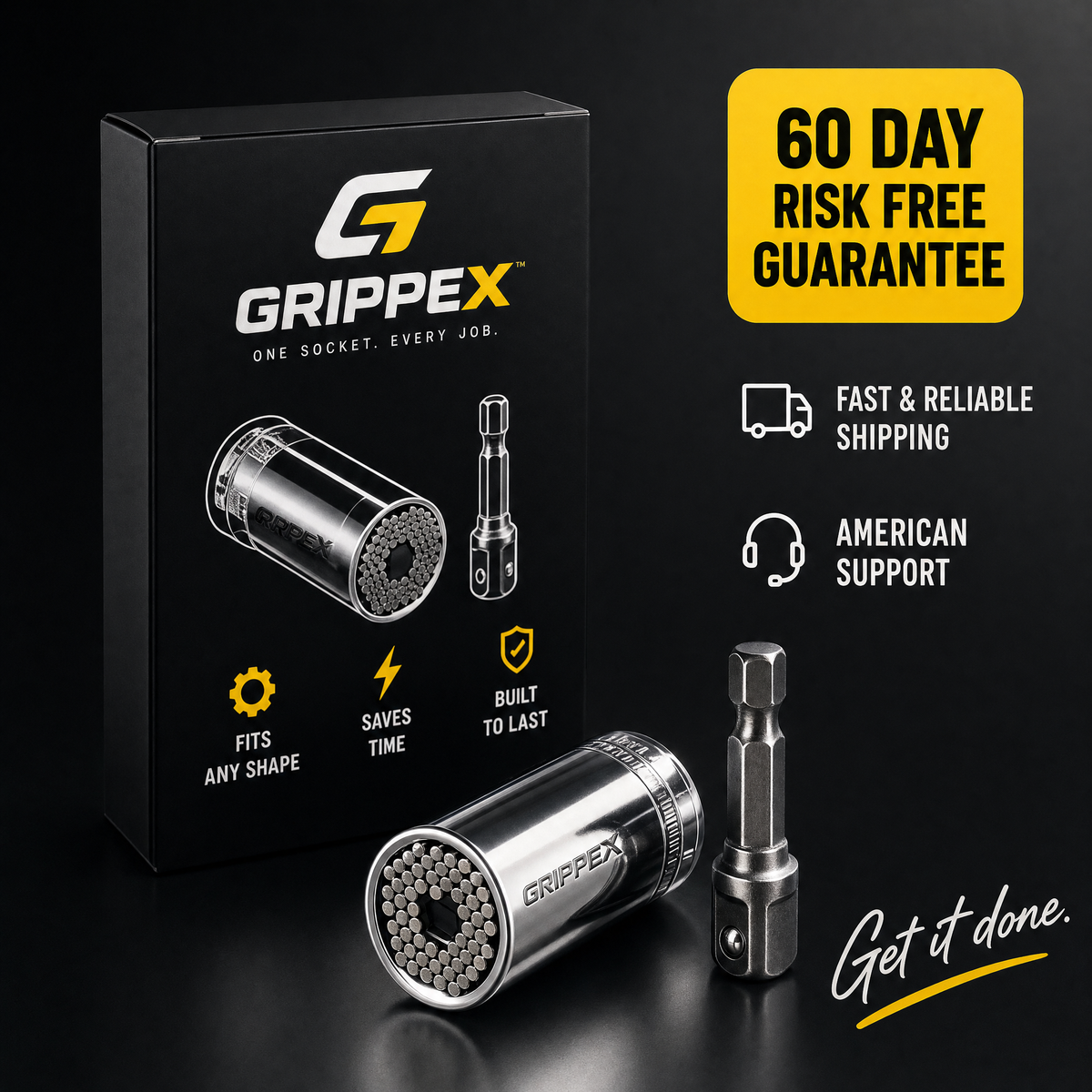 GRIPPEX Universal Socket packaging with 60 day risk free guarantee